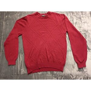 Van Heusen Studio Mens Red Argyle Crew Neck Long Sleeve‎ Cotton Sweater M